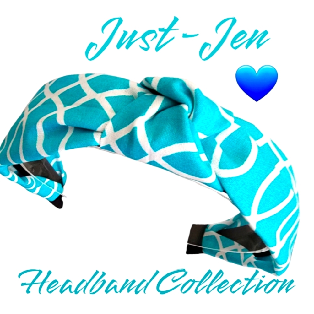 Just-Jen Blue and White Knotted Turban Style Casual Fashion Headband!!
